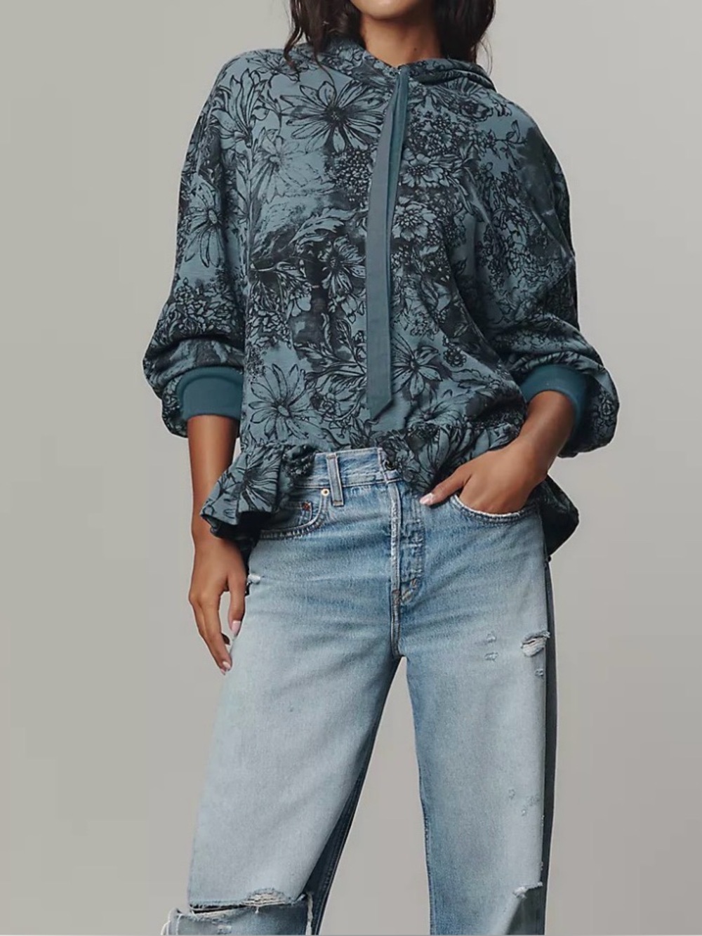 Anthropologie Pilcro Drop-Shoulder Flounce Hoodie